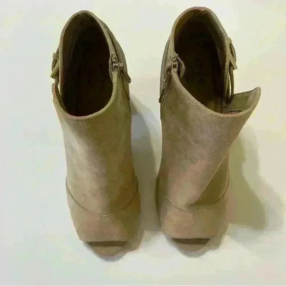 APT 9 Bootie Clocktan Peep Toe High Heel Womens Ankle Boot Size 10 Zip Taupe - Picture 2 of 13